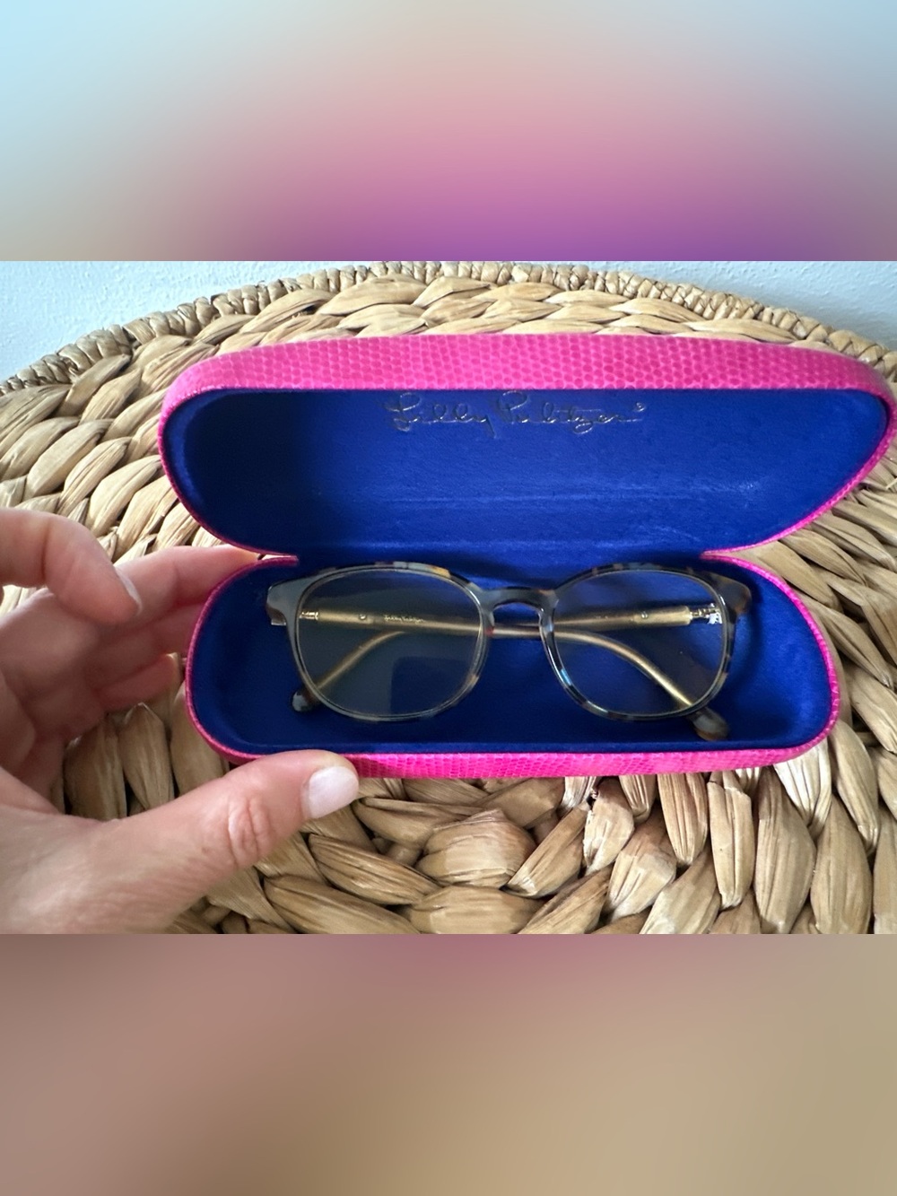 Lilly Pulitzer Tortoise Round Blue-Light Glasses with Pink Case